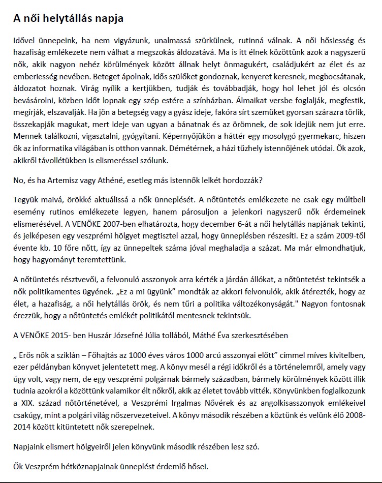 A női helytállás napja – VENŐKE cikk